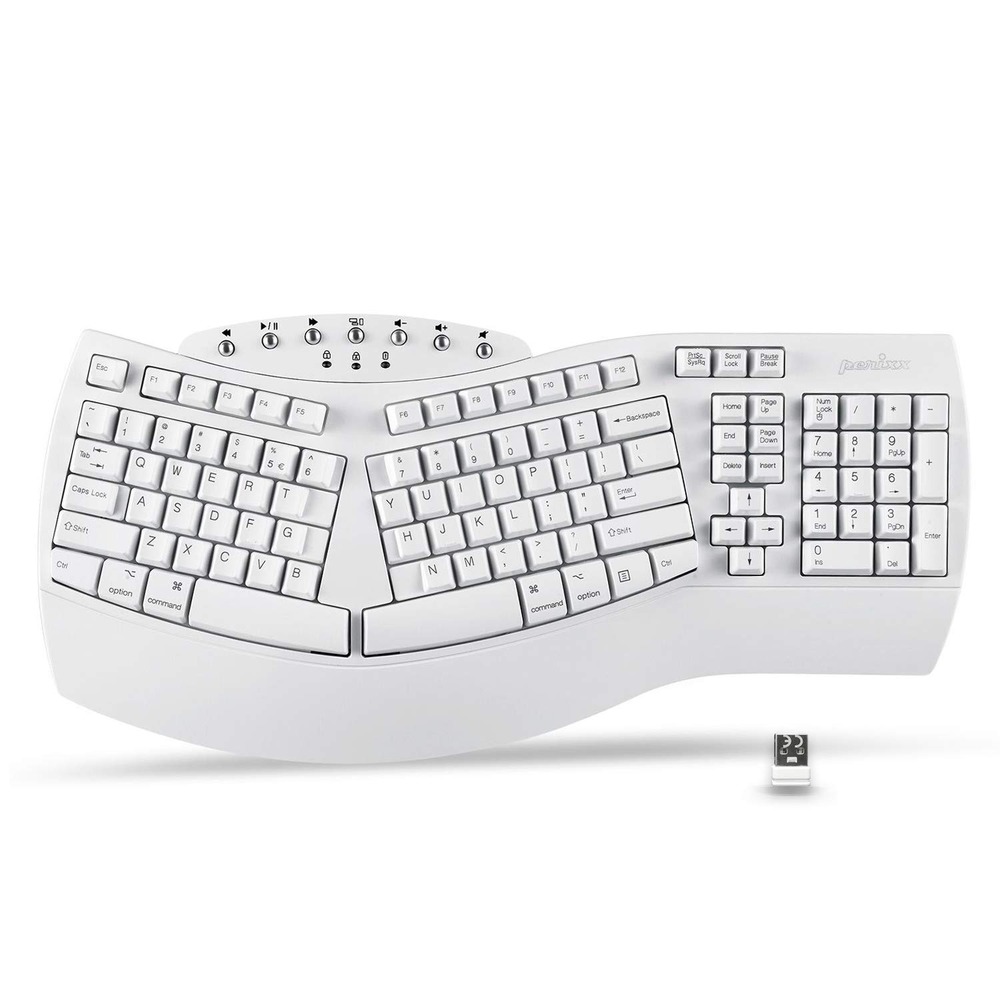 Perixx Periboard-612 Wireless Ergonomic Split Keyboard USB White Mac Windows